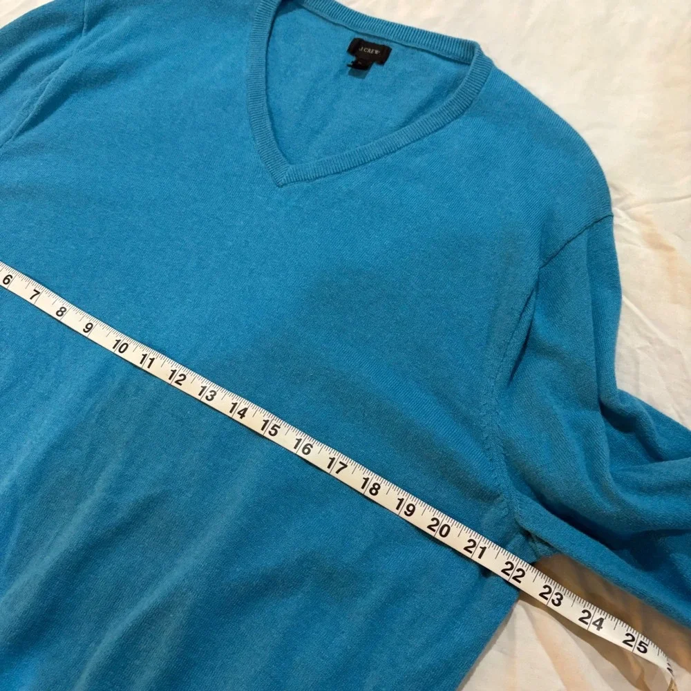 J Crew Mens Turquoise V Neck‎ Sweater XL Cotton Cashmere Blend Long Sleeve